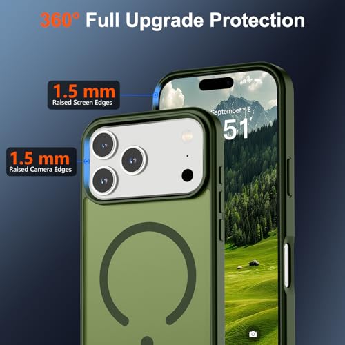 Image of SUPFINE Magnetic for iPhone 17 Pro Max Case (Compatible with MagSafe)(Military Grade Drop Protection) Translucent Matte Shockproof with Anti-Fingerprint Phone Cover,Cangling Green