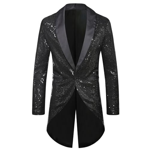 Maiyifu-GJ Mens Sequin Tailcoat Swallowtail Suit Jacket Party Show Tux Dress Coat