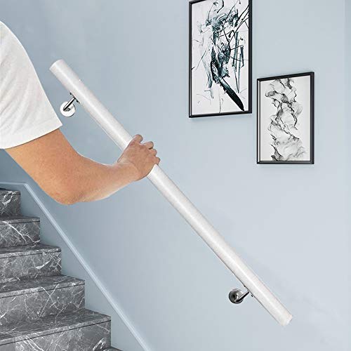 mfw@wewe Stair Wooden Handrail with Wall Mount Supports, Modern Handrails for Stairs, 200lbs Load Capacity, Non-Slip/White, 1.6ft-20ft (Size : 50CM)