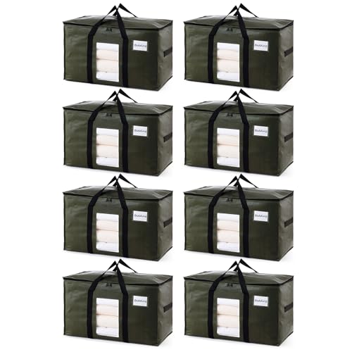 Image of TAILI 8 Pack Green Extra Large Storage Bags, Heavy Duty Totes with Visible Window, Wrap Around Handles, Perfect for Moving