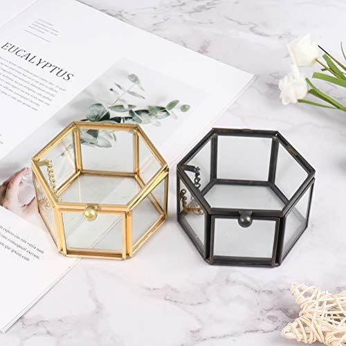 TIANTIAN Glass Jewelry Box Vintage Geometric Jewelry Trinket Organizer for Storage Rings Earrings Brooch Bracelet Jewery Gift Box (Black)