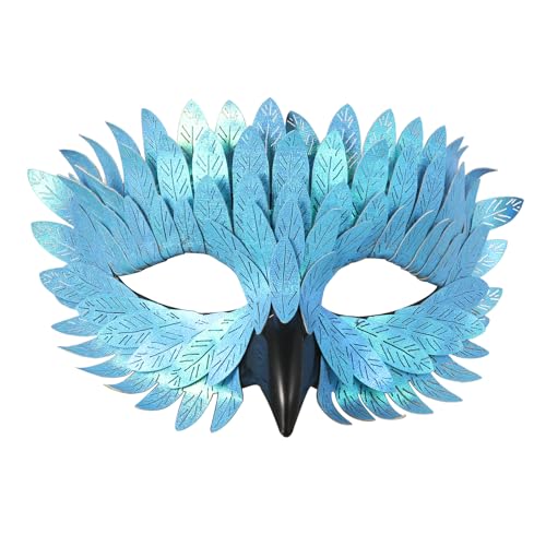 Arocnent Blue Raven Half Face Bird Mask for Adults: Iridescent Feather Masquerade Mask with 3D Beak - Halloween Cosplay