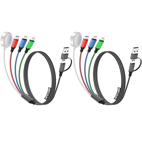 Image of Travel Essentials,2 Pack Multi Charging Cable for Apple Watch Charger /iPhone /Samsung Charger,Type C /Lightning /iWatch /Micro Charging Cable for iWatch Ultra /10-2 /iPhone /Galaxy /Airpods[1.8M]