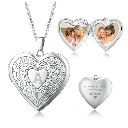 Easycosy Custom Photo Locket Necklace for Women, Stainless Steel Heart Pendant Holds Pictures, 20 Inch Chain, Personalized Photo Necklace Gift for Girlfriend, Wife, Mom, Grandma (Style3-Letter&Photo)