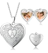 Easycosy Custom Photo Locket Necklace for Women, Stainless Steel Heart Pendant Holds Pictures, 20...