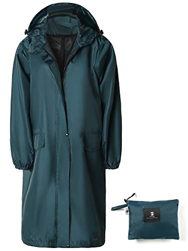 SaphiRose Womens Long Hooded Rain Jacket Waterproof Lightweight Raincoat Windbreaker Deep Blue Medium