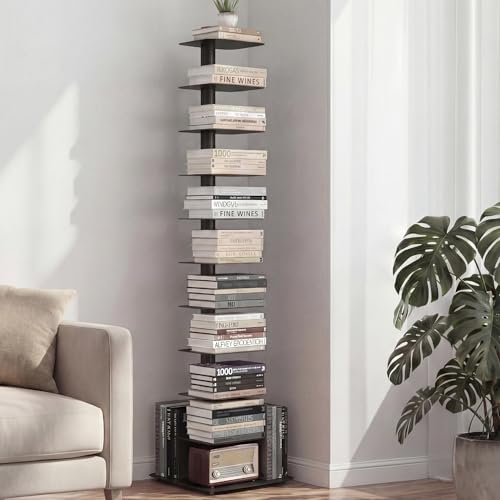 Suchtale 11-Tier Vertical Bookshelf Narrow Spine Book Tower Black