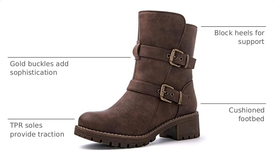 Image of GLOBALWIN Women's Ankle Boots For Women Faux Fur Lined Winter Moto Boots Ankle Booties With Adjustable Double Buckles