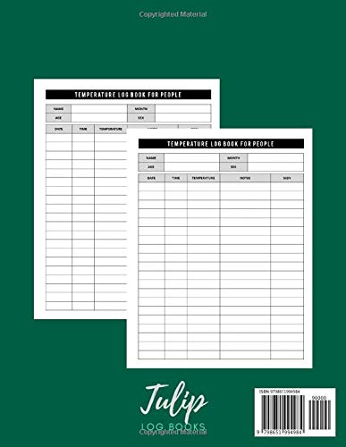 Livro de registro de temperatura para pessoas: livro de registro médico/rastreador de temperatura co