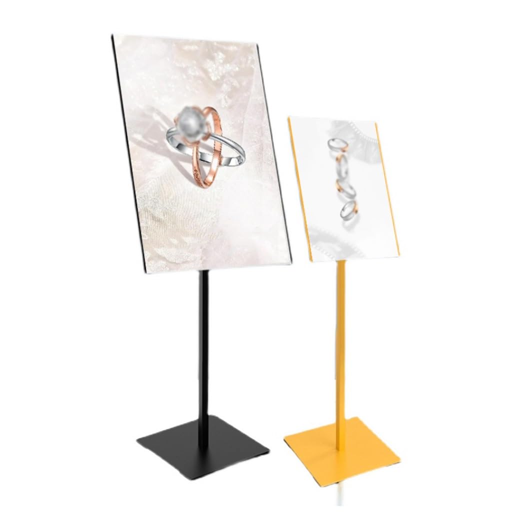 Soporte metálico para Carteles publicitarios, Ideal para anuncios comerciales. Soporte de Suelo Ajustable para Carteles, con Vista Vertical y Horizontal., Gold-A4