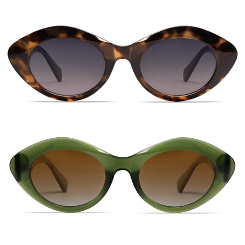 Image of VANLINKER Polarized Trendy Thick Oval Round Sunglasses for Women Retro Shades VL9825