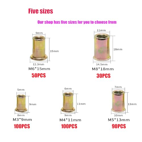 JXPXJMY Blindnietmuttern aus Kohlenstoffstahl, Verzinkte Hohlgewindenieten für Holz Möbel Dekorative Einsätze (100tück M3*9)