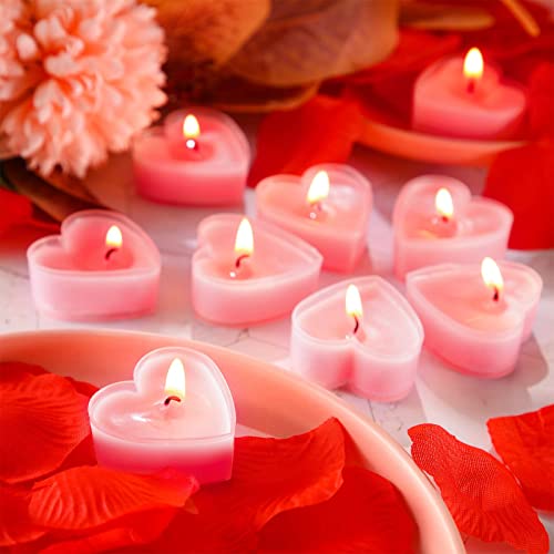 9 Pieces Heart Shape Candles Romantic Love Candle Tealight Candle With 200 Piece Artificial Rose Petal Girl Scatter Petal For Wedding Valentine's Day Dinner Cake Decor Party Favor (Pink, Bright Red) #TOP5