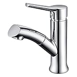 Auralum 洗面 蛇口 浴室用 洗面所 水栓 柔らかい泡沫 シャワー シングルレバー 混合水栓 ホース引出し式 水栓 洗髪用 水栓 説明書付き