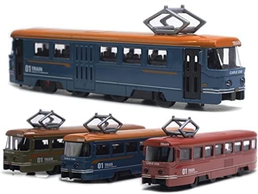 MAKEWELL ENTERPRISE Metal DieCast Alloy Light Rail Pull Back Train & Bus Engine Toy Retro Model Tram, Fall-Resistant Desktop Decor Pull Back Door Openable 7 Inches Train Gift for Kids (Combo)