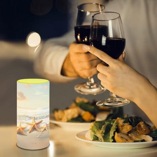 Image of Poceacles Beach Starfish Gold Flameless LED Candle Auto-Moving Wick Effect Votive Tealights Realistic Pillar Candle with Remote 4H 8H Timer Color Changing for Home Indoor Coastal Decoration