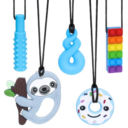Mizzytots Sensory Chew Necklaces 5 Pack Silicone chew Necklace Toy Suitable for Boys and Girls with ADHD SPD Autism Needs Adults Effective for Anxiety Relief BPA Free