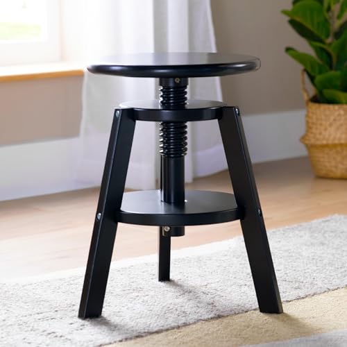 Image of Guidecraft Adjustable Drafting Wooden Stool-Black: Drafting Chair for Kids, 16 inch-18 inch Inch Swivel Stool for Kids' Art Studio Furniture | Adjustable Height Chair for Drawing, Painting, and Crafting