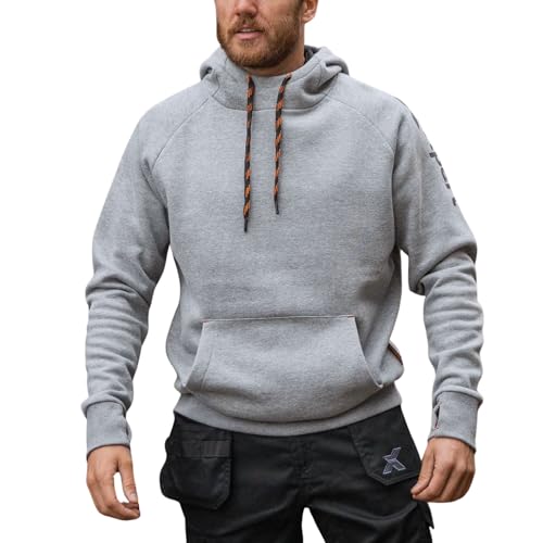 Xpert - Pro Pullover Work Hoodies For Men. Everyday Casual Long Sleeve Top Ideal As Work Hoodie. Mens Fleece Sweatshirt With Adjustable Hood Pockets And Graphite Reflective Details (UK XXL) Grey