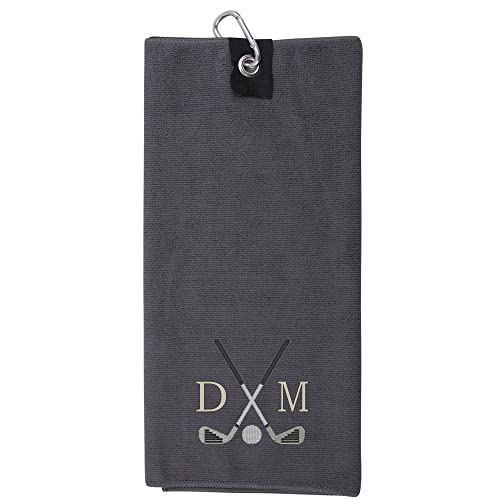 Image of Personalised Golf Towel Microfibre. Embroidered Initials and Motif. Three fold design.Free P&P (Steel Grey)