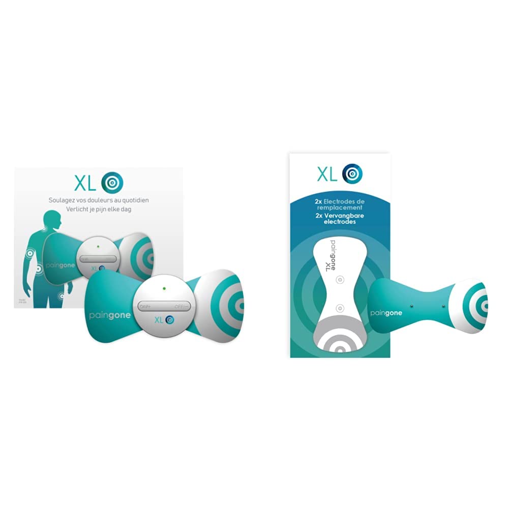 Paingone XL| Soulage vos douleurs au quotidien| épaule, cuisse, dos | soulagement douleurs chroniques ou musculaires & XL – électrodes de remplacement| Soulage vos douleurs au quotidien| 2 unités