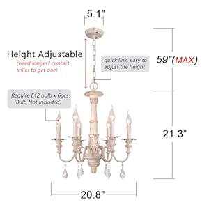 French Country Candle Style Chandelier, Handmade White Distressed Wood Lighting Ceiling Light Fixture Pendant Lamp Chandeliers for Dining Living Room Bathroom W20.8 French Country Candle Style Chandelier Handmade White Distressed Wood Lighting Ceiling Light Fixture Pendant Lamp Chandeliers for Dining Living Room Bathroom W208