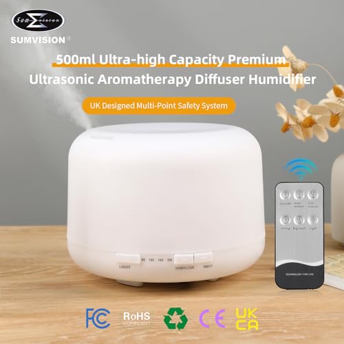 SUMVISION Diffuser Humidifier For Bedroom Electric Diffusers For Home Office 500ml Essential Oil LED Night Remote Control Leak Proof Auto Shutoff Aromatherapy BPA FREE (UK DESIGN FREE UK TECH SUPPORT) - Image 3