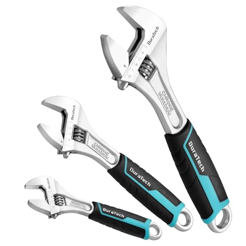 DURATECH 3-piece Adjustable Wrench Set, 6-Inch& 8-Inch& 10-Inch Wrenches, Wide Jaw Wrench, Metric & SAE Scales, Cr-V Steel, for Home, Garage, Workshop