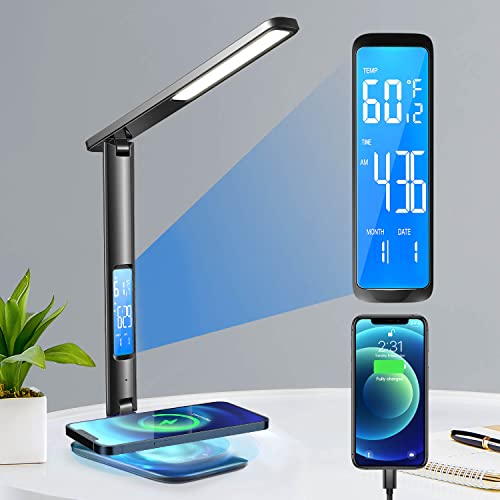 Mubarek Desk Lamps For Home Office, 24W Led Desk Lamp With Usb Charging Port, Adjustable Dimmable Table Lamp With Clock/Date/Temperature, Office Lamp For Desk Light,Study Lamp,Reading Lamp,Night Lamp #TOP29