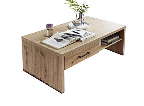 lifestyle4living Couchtisch rechteckig in Eiche-Dekor | Sofa-Tisch mit Schublade und Ablageboden | Wohnzimmertisch ca. 110 x 65 cm