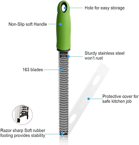 Image of Baskety Stainless Steel Zester Grater Handheld for Lemon, Cheese, Ginger, Garlic, Vegetables & Fruits - 1 Piece (Green)