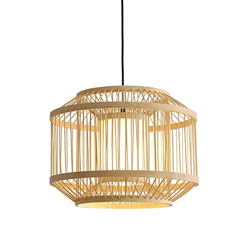 JFNHUTL Lámpara Colgante de Madera de Estilo del sudeste asiático, lámpara Colgante de bambú Tejida Vintage, lámpara Colgante de bambú para Dormitorio, Pantalla de lámpara Colgan