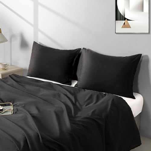 King Size Zipper Pillow Cases Set of 2,Black,20x36 Inches