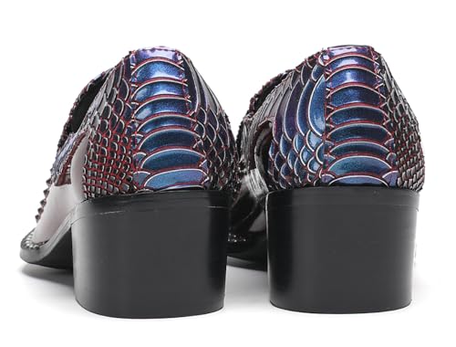 Men's Slip-On Loafers Leather Dress Shoes - Metal Pointed Toe, Studded Detail, Chunky Heel, Comfortable Snakeskin Western Casual Penny Loafers for Party,Ballroom,Bar Wear4