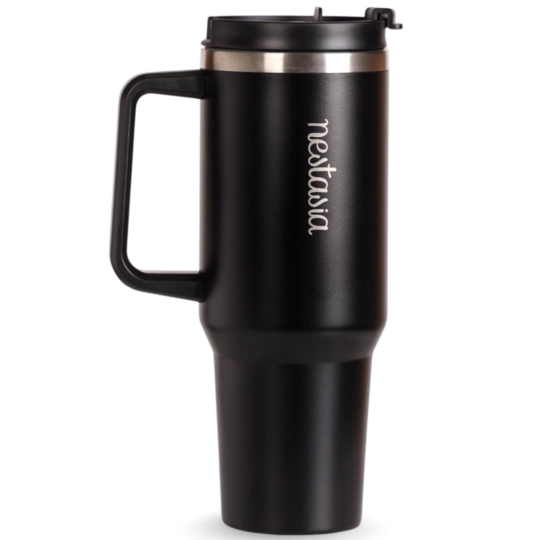 Nestasia GripSip40 Tumbler with Straw & Side Handle 1.2L | Insulated Stainless Steel Sipper Water Bottle for Adults with Dual Flip Opening Sip-Swig Leakproof Lid for Office & Gym (Black Noir)-image-40