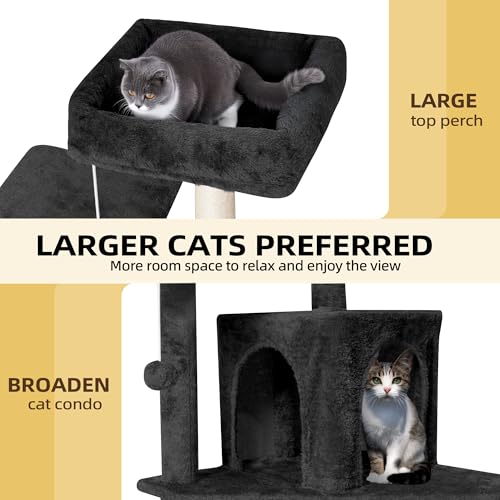 Image of 54inch Large Cat Tree Tower Condo with Hammock for Indoor Cats, Soft Plush Multi-Level Climbing Tree Cat House with Cat Cave, Scratching Post, Sisal Rope, Black