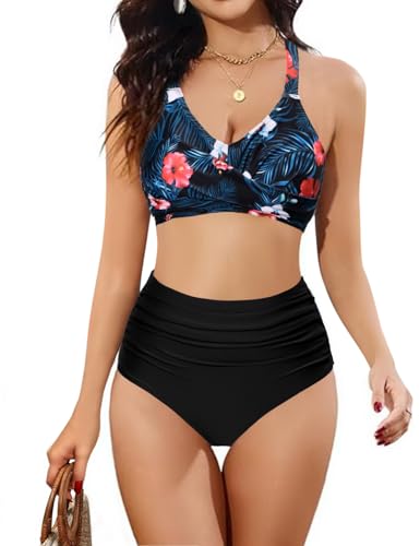 heekpek Conjunto Bikini Mujer Push Up Bañadores Mujer Reductores Barriga Bikini Cintura Alta Cuello en V Cruzado Delantero Bañador Natacion Bañadores Mujer Dos Piezas, A, M