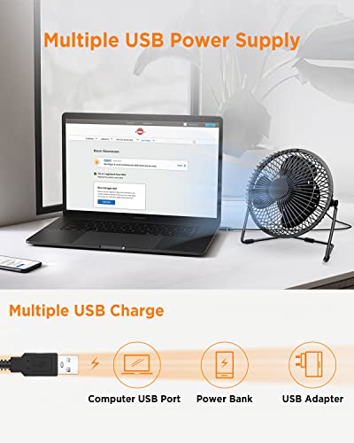 Easyacc 6 Inch Usb Desk Fan, Small Usb Desk Fan, [Small Quiet Strong Airflow And 360° Rotating Personal Table Cooling Fan] Usb Powered Portable Fan, 2 Speed（3.3~4.1 M/S Black (Usb Powered Only) #TOP4
