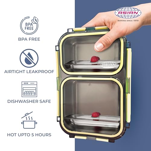 Image of Asian Plastowares - 2 Insulated Lunch Box | Tiffin Box - Leak-Proof, Airtight | Lunch Box for Kids & Adults | Durable & Spill-Free School, Office, and College Tiffin | Navy Blue