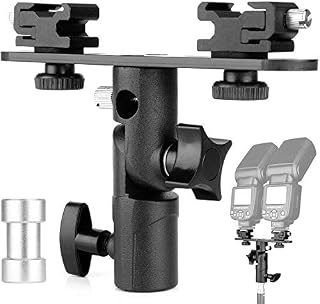 ChromLives Dual Flash Bracket Hot Shoe Speedlight Stand Umbrella Holder Light Stand Bracket