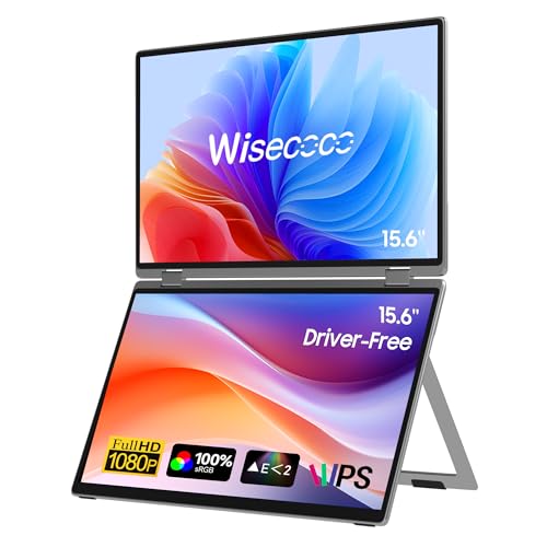 Image of wisecoco 15.6 inch Dual Screen Monitor Portable for Laptop Screen Extender IPS 1080P 360Foldable Stacked Display with Kickstand HDMI USB-C for PC Laptop Game Console Windows Mac Driver-Free Flip S5