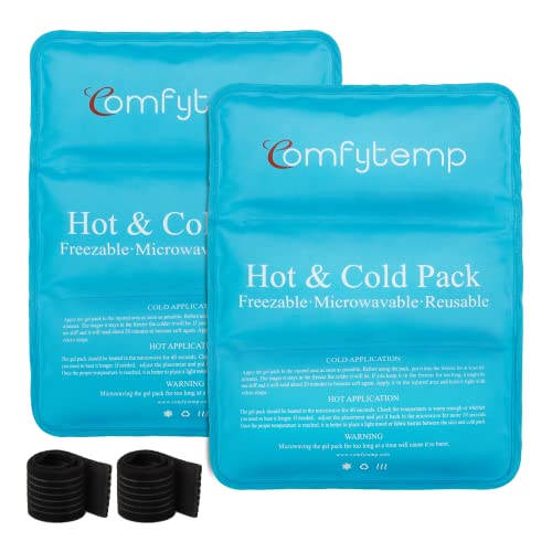 Comfytemp Bolsas Gel Frio Reutilizables con Correas, 27 x 37 cm, Bolsa Hielo Grande para Hombros, Rodillas, Codos, Caderas, Espalda, Frío/Calor Compresas para Esguinces, Hinchazón y Contusiones Azul