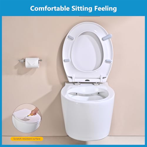 Yeaupe Pro Tavoletta Wc Universali O Forma,Sedile Wc Urea-Formaldeide Chiusura Ammortizzata Tavoletta Wc Con Sgancio Rapido A Un Pulsante, Bianco 44,6 * 37,5 * 5,2CM - 3