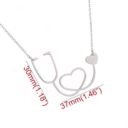 AOCHEE Doctor Nurse Stethoscope Necklace with Heart Silver Charm Pendent3