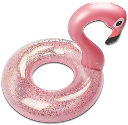 Inflatable Flamingo Pool Buoy Swim Ring,Perfect Lounger Ride Toy Swim Ring, Children and Adults Beach and Pool Summer Party Shiny Swimming Ring,Pink,120cm