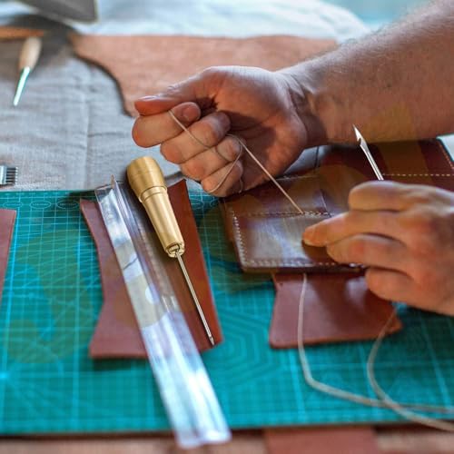 Image of Jasol 3-Piece Canvas Leather Sewing Awl Needle Set with Copper Handles and Metal Needles for Leather Crafting, Shoe Repair