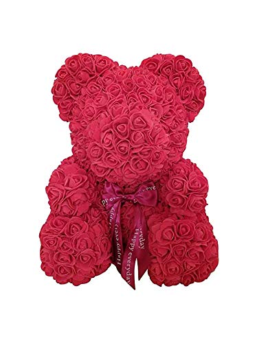 ZS-Juyi Forever Roses Teddy Bear Artificial Rose Anniversary Christmas Valentines Gift Forever Lovely (red, 16'')