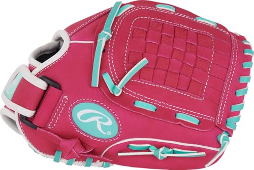 Rawlings | Sure Catch Youth Series Softball Glove | 10.5" | Right Hand Throw | Pink/Mint