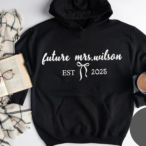 Custom Embroidered Mrs. Sweatshirts, Custom Anniversary Date On Sleeve, Embroidered Bride Sweatshirt, Honeymoon, Future Mrs Hoodie, Friend Wedding Egagement Gift, Bachelorette Party Gift4