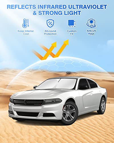 Image of Canvcle Windshield Sun Shade for 2011-2024 Dodge Charger Accessories Sunshade Side Rear Window Shade Cover Sun Visor Shield Privacy Shade Keep Vehicle Cool Black 6PCS
